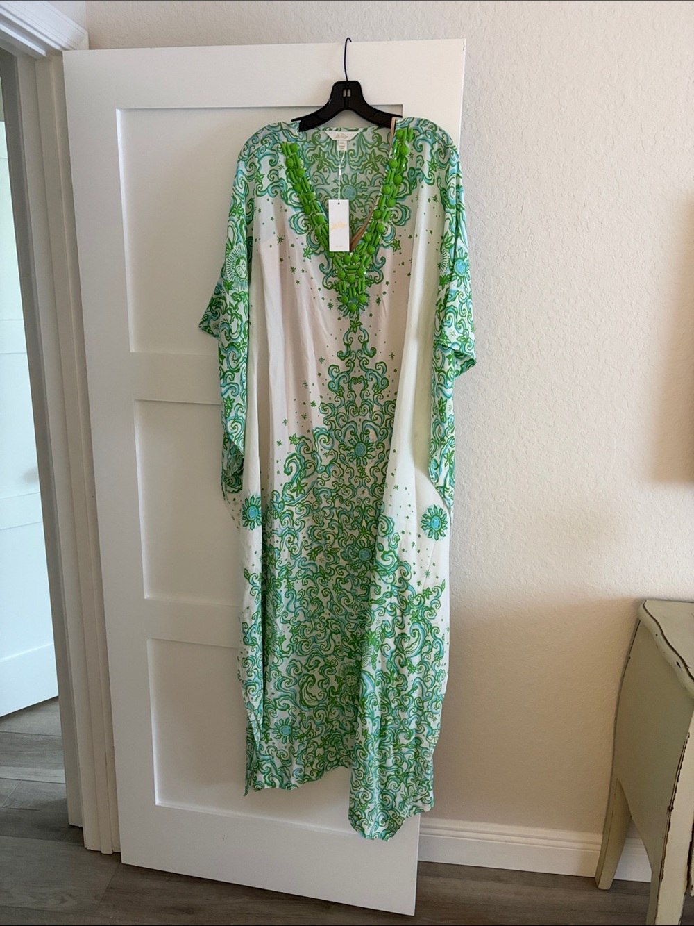 Lilly Pulitzer Green & White Printed Maxi Caftan